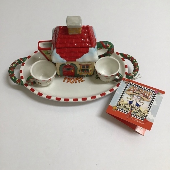 Mary Engelbreit Mini Tea Set Home Sweet Home 2000 Christmas Touches Ceramic NEW - Picture 4 of 10